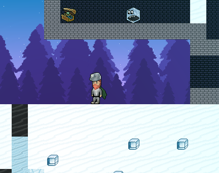 Game screenshot of a miner standing on top of the snow.